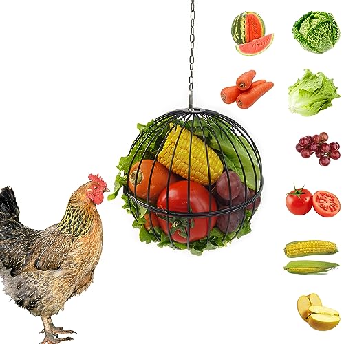 Hanging Chicken Feeder 7.1 Inch Chicken Veggie Treat Ball 1PCS Black - color: Black