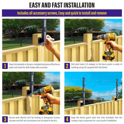 Hulave 8-Pack Fence Post Extender, High 32" Fence Barbed Wire Extend Arm, Used to add Height to Wood Fences for Privacy and to Prevent Animals from Jumping Away and Breaking in (Matte-Black) - size: Heigh-32in