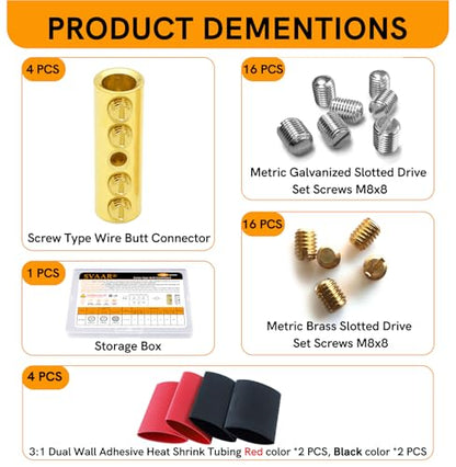 000 Gauge Wire Butt Connectors 4 PCS Brass Mechanical Butt Splice Connectors Kit 3/0 AWG Mechanical Repair Splice Kit Splice Screw Sleeves 4 PCS Mechanical Splices & 3:1 Heat Shrink Tubes - size: 000 (3/0) Gauge, style: Mechanical Splice - Bare Pure Brass