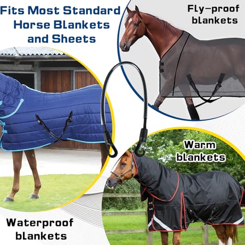 6-Pack Horse Blanket Leg Straps-Elastic Replacement Straps, Horse Supplies | with Double-Ended Quick Clips 20" Adjustable Stretchy Leg & Tail Straps, Fit for Winter Turnout Rugs & Stall Buckets (Medium)