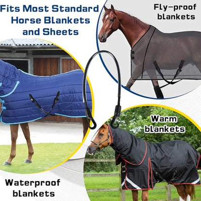 6-Pack Horse Blanket Leg Straps-Elastic Replacement Straps, Horse Supplies | with Double-Ended Quick Clips 20" Adjustable Stretchy Leg & Tail Straps, Fit for Winter Turnout Rugs & Stall Buckets (Medium)