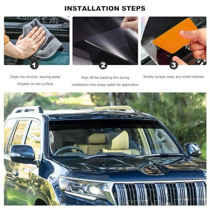 Windshield Tint Strip, 51.2"×7.9" Auto Windshield Sun Strip for Blocking Light & Reducing Glare, Heat & UV Protection Front Windscreen Tint Film for Sedan Truck SUV RV