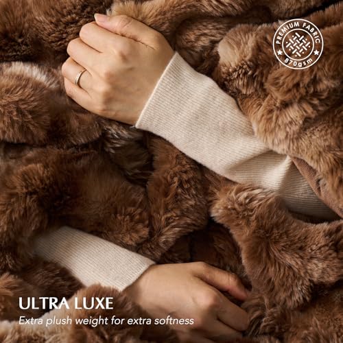 EverGrace Faux Rabbit Fur Bubble Throw Blanket, 50"x60", Lion Caramel - color: Marble Caramel Brown, size: 50"x60"