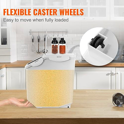 VEVOR Ingredient Storage Bin, 2 x 15L Dispenser Bin with 2 Measuring Cups, Attachable Casters and Airtight Lid, 2 Pcs/Set Dog Pet Food Storage Container, PP Material Kitchen Rice Cereal Flour Bin - size: 3.5 Gallon*2