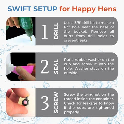 Lil'Clucker - Large Automatic Chicken Waterer Cups Suitable for Ducks, Geese, Turkeys, and Bunny Rabbit - Water Feeder Kit - Poultry Waterer (Pink, 8 Pack) - color: Pink, size: 8 Pack