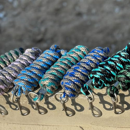 Horse Poly Lead Rope with Heavy Duty Bolt Snap, Braided Rope for Horse and Livestock (Light Blue/Black) - color: Light Blue/Black