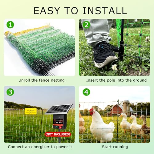 Electric Poultry Netting, 47.2"H x 164'L Electric Chicken Fence Netting | for Chickens, Ducks,Turkeys, Sheep, Geese in Yard, with Posts & Double-Spiked Stakes Farms,Backyards, Garden
