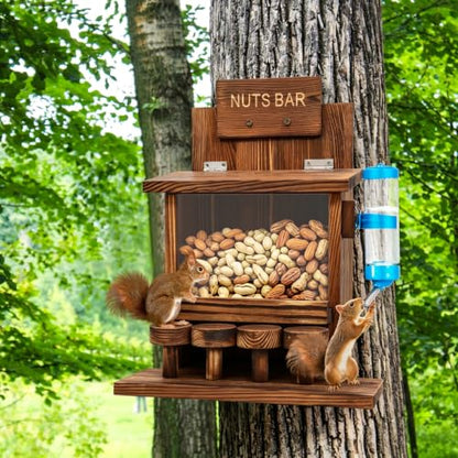 Squirrel Feeders for Outside Tree Wooden Squirrel Picnic Table Feeder for Corn Peanut Hanging Chipmunk House The Nut Bar with Squirrel Water Feeder