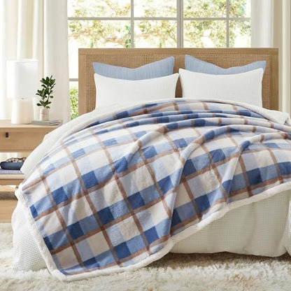 PU MEI Super Soft Faux Rabbit Fur Sherpa Fleece Throw Blanket, Reversible Luxury Cozy Cute Furry Blanket, Plush Warm Shaggy Fluffy Checkered Blankets for Sofa Couch Bed (Blue-Plaid, 60" x 80") - color: Blue-plaid, size: 60"*80"