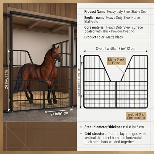 Thick Steel Livestock Gate, Stall Guards for Horses with Ventilated Double Grid and Secure Quick Release Latch, Horse Stall Gate for Horse Farm, Ranch and Pen - size: Three-layer Floor 52 x 42 inch