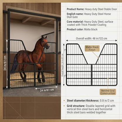 Thick Steel Livestock Gate, Stall Guards for Horses with Ventilated Double Grid and Secure Quick Release Latch, Horse Stall Gate for Horse Farm, Ranch and Pen - size: Three-layer Floor 52 x 42 inch