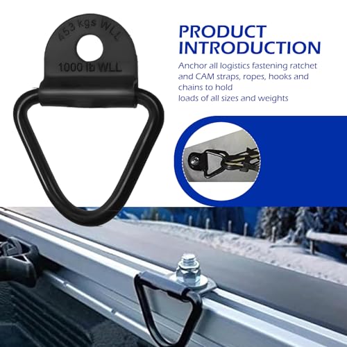 4 PCS Truck Bed Tie Down Anchors Rings, Heavy Metal V Tie Down Anchors, Multifunctional Rustproof Fixing Rail Accessory, Suitable for Most Off-Road Vehicles, Trucks (Black)