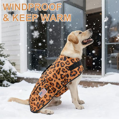 BEAUTYZOO Dog Winter Coat for X-Large Dogs, Waterproof Canvas Jackets - color: Leopard Print, size: XL(Chest Girth 34"-45", Back 24", Neck 24"-29")