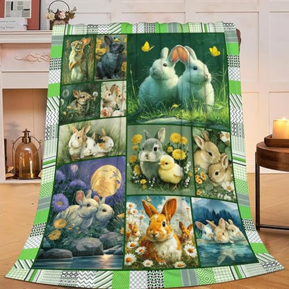 Bunny Throw Blanket Rabbit Bunny Stuff Gifts for Kids Girls Boys Adults Women Men Soft Cozy Warm Plush Fluffy Fuzzy Fleece Blanket 40''X50'' - color: Green Bunny, size: 40''x50''