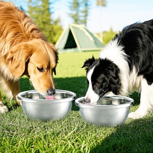 MEWTOGO 2 Pcs 1 Gallon Food Grade Stainless Steel Large Dog Bowls - size: 1 Gallons