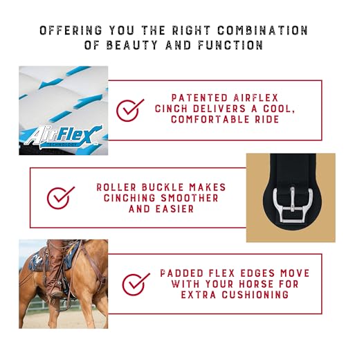 Weaver Equine Airflex Straight Horse Cinch, Anti-Slip Nylon Webbing Saddle Cinch Girth with Smart Roller Buckle, Western Horse Riding Supplies, Black