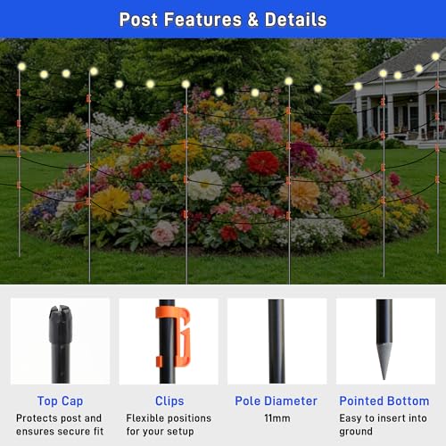 66Inch Fiberglass Electric Fence Posts 40Pcs, Temporary Graden Fence Post with 160 Adjustable Clips, Portable Step in Electric Fence Stakes for Farm, Garden and Horse Goat Sheep Small Animals Fences - size: 66 Inch