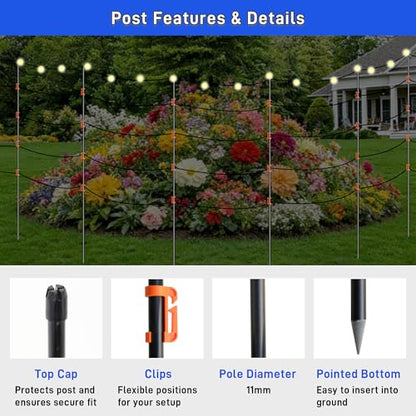 66Inch Fiberglass Electric Fence Posts 40Pcs, Temporary Graden Fence Post with 160 Adjustable Clips, Portable Step in Electric Fence Stakes for Farm, Garden and Horse Goat Sheep Small Animals Fences - size: 66 Inch