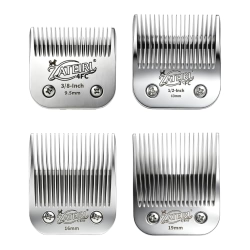 4 Pack Long Cut Pet Grooming Clipper Blades with Ceramic Cutters, Sizes 4FC, 3-3/4FC, 5/8HT & 3/4HT, Silver, Compatible with Andis, Oster A5, Wahl KM10 A5 Style Dog Clippers - color: Silver, size: 4FC + 3-3/4FC + 5/8HT + 3/4HT
