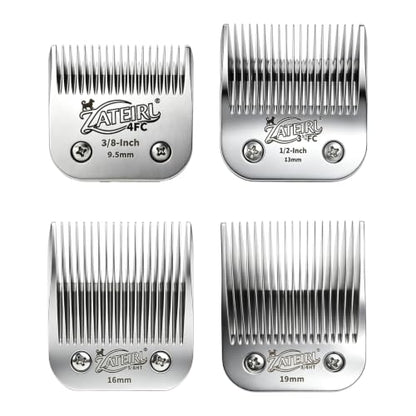 4 Pack Long Cut Pet Grooming Clipper Blades with Ceramic Cutters, Sizes 4FC, 3-3/4FC, 5/8HT & 3/4HT, Silver, Compatible with Andis, Oster A5, Wahl KM10 A5 Style Dog Clippers - color: Silver, size: 4FC + 3-3/4FC + 5/8HT + 3/4HT
