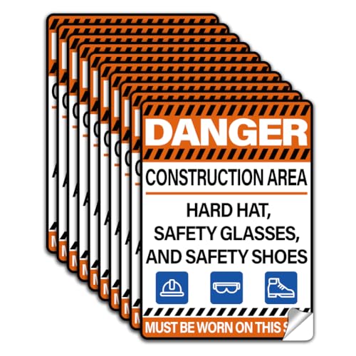 WADORN 10Pcs PPE Must Be Worn Sign Sticker, Hard Hat Saefety Glasses and Safety Shoes Must Be Worn Self-Adhesive Vinyl Decal Construction Area Sign Caution Label for Promoting Safety 7.08x5.12 Inch - style: PPE Must Be Worn