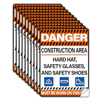 WADORN 10Pcs PPE Must Be Worn Sign Sticker, Hard Hat Saefety Glasses and Safety Shoes Must Be Worn Self-Adhesive Vinyl Decal Construction Area Sign Caution Label for Promoting Safety 7.08x5.12 Inch - style: PPE Must Be Worn