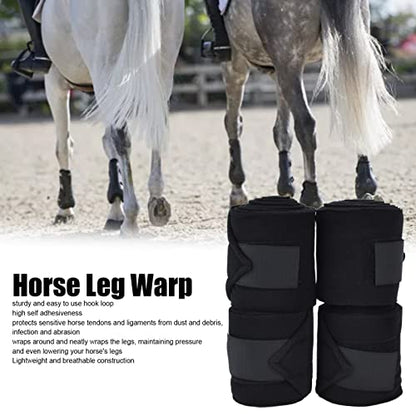 4Pcs Horse Leg Warp, Polyester Self Adhesive Breathable Wear Resistant Animal Leg Bandage for Cows Horses - color: Black