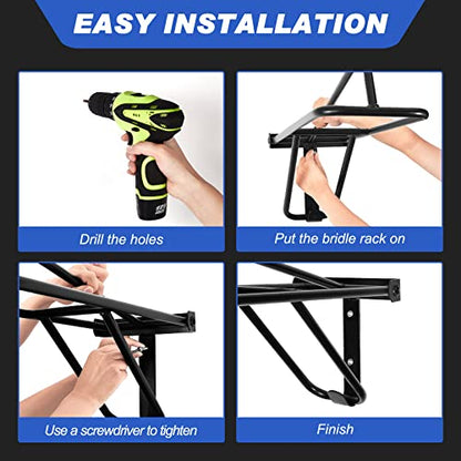 Dunzy 2 Pieces Portable Folding Saddle Rack Collapsible Saddle Storage Rack, Wall Mount Black Stand for Horse Trailer Western Saddles Horses Blanket Stall (Classic Style)