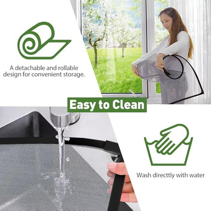 HOFUDON Window Screen Adjustable Magnetic Window Screen Replacement Max 39” x 59”, DIY Fiberglass Mesh Window Screens for House Windows Black Frame Grey Mesh - color: Black Frame Gray Mesh, size: 39" x 59"