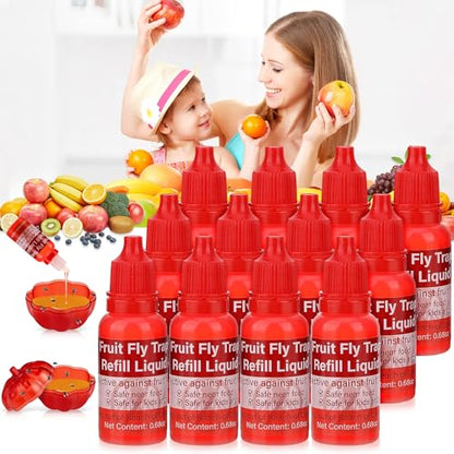 12 Pack Natural Fruit Fly Trap Refill Liquid, Wasp Bee Trap Refill Liquids, Effective Mosquito Gnat Fly Refill Liquid for Indoor Outdoor Tabletop Kitchen Plant, Safe Near Food & Kids, 0.68oz/ Bottle
