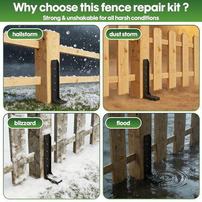 Fence Post Repair Kit 4 Pack, 8mm Double-Layer Post Anchor for Wood Posts