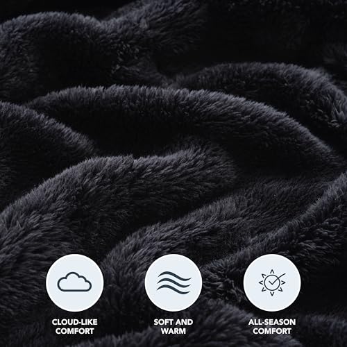 Berkshire Blanket Classic Extra-Fluffy™ Plush Blanket King Size, Soft Fuzzy Fluffy Long Hair Blanket for Couch Sofa Bed, Black, 90x108 Inches - color: Black, size: King/Cal King