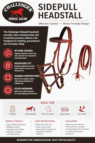Horse Western Leather Tack Studded Bitless Sidepull Bridle Reins 77RS03 - color: Tan