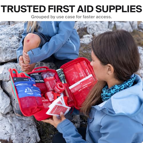 SurviveX Large First Aid Kit, Emergency Kit for 3-4 People | Labeled Pockets, Zip Stitch Wound Closures, Mountable, Quick Access, For Home, Car, Camping - size: Large