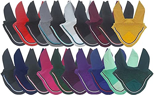 Horse Fly Bonnet Double Piping Ear Net Fly Veil Mask Breathable Cotton Crochet Horse Tack (COB, Purple) - color: PURPLE, size: COB