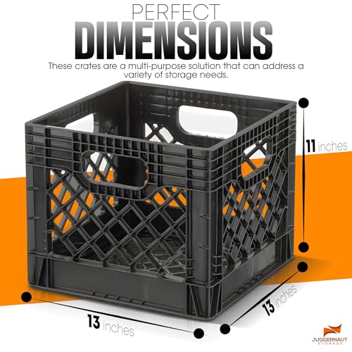 Juggernaut Storage Heavy Duty Milk Crates, 4 Handles, 16 Qt, Black, 4-Pack - color: Black, size: 16 Quart 4-pack
