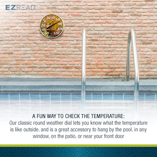 EZREAD Hanging Dial Thermometer 840-1217 Weather Thermometers for Indoor and Outdoor Use, Large 12.5 Inch Diameter, Easy to Read Numbers, Buck - color: Buck