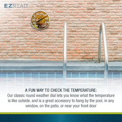 EZREAD Hanging Dial Thermometer 840-1217 Weather Thermometers for Indoor and Outdoor Use, Large 12.5 Inch Diameter, Easy to Read Numbers, Buck - color: Buck