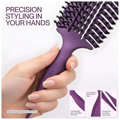 COCCO Aura Vent Boar Brush, Dual-Curved Design for Faster Drying - color: Purple