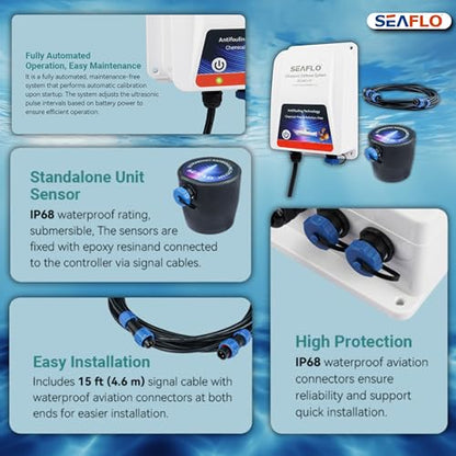 SEAFLO Ultrasonic Hull Defense System – Fully Automated Anti-Fouling Device, Prevents Barnacle & Algae Growth, Protects Hull, Drives & Running Gear, Covers 200 sq.ft – 4-Year Warranty - style: 1 Transducer System