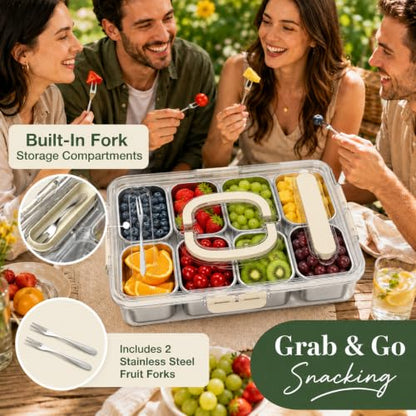 Ankou Snackle Box Container, Stainless Steel Divided Serving Tray with Lid, Handle and Forks - color: 8 pack