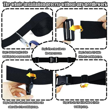 1.5 Inch Buckles and Straps Kit, 4 Buckles and 6 Yards Nylon Webbing Straps - color: 1.5 Inch Buckles Straps