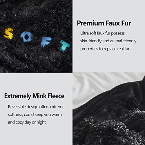 GONAAP Fuzzy Faux Fur Twin Blanket for Couch, Black, 60"x80" - color: Black, size: Twin(60"x80")