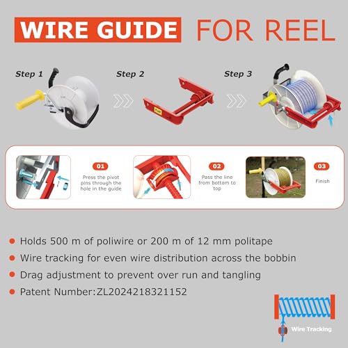 3:1 Geared Electric Fencing Reel, Electric Fence Wire Reel, with Guide - size: 0 ft x 1 standard reel x 1 guide