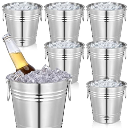 Mumufy 6 Pcs 3.3 Qt / 3 L Champagne Ice Buckets Stainless Steel Ice Bucket with Handles,Drink and Wine Chiller Great for Home Bar Club Party Supplies, Chilling Champagne and Sparkling Wine (Silver) - color: Silver