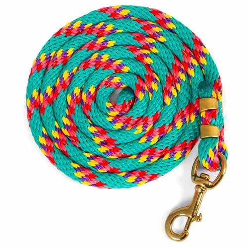 Jeffers Neon Poly Horse Lead Rope w/Brass Bolt Snap, 8' - Spiral Turquoise - color: Turquoise with Spiral Pattern, size: 5/8inch x 8inch