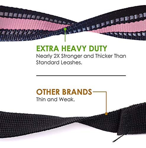 JSXD Dog Leash,5 FT Heavy Duty Double Handle Dog Leash with Comfortable Padded and Reflective,Rope Dog Leashes for Small,Medium,Large Dogs (Wide-Pink) - color: Wide-Pink
