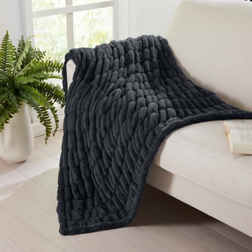 Springtree Home Luxury Micro Plush Throw Blanket | Thick Faux Fur | Black | Lily Collection | 50" x 60" | Black Blanket | Ultra Plush - color: Caviar, size: 50" x 60" (Medium)