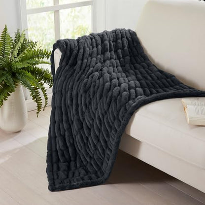 Springtree Home Luxury Micro Plush Throw Blanket | Thick Faux Fur | Black | Lily Collection | 50" x 60" | Black Blanket | Ultra Plush - color: Caviar, size: 50" x 60" (Medium)