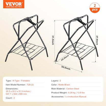 VEVOR Folding Saddle Rack, 2 Packs Freestanding Horse Saddle Stand, Portable Horse Blanket Holder, Heavy Duty Steel Saddle Rack for English & Western Saddles, Tack Storage, 28 x 19 x 37.5 in, Black - style: Folding Saddle Rack-2 Pcs